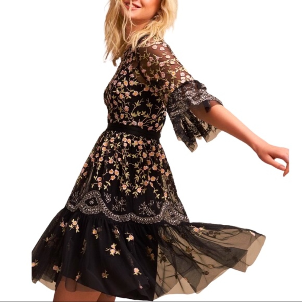 Needle & Thread x BHLDN Climbing Blossom 6 / Sm Black Embroidered Embellished